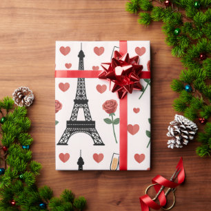 Papier Cadeau Chic Romantique Paris France Tour Eiffel & Roses