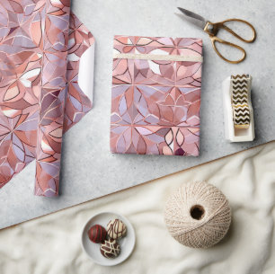 Papier Cadeau Chic Rose Gold Pearl Lavender Fleurs Abstraites