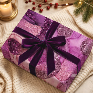 Papier Cadeau Chic Rose Violet Motif Marbre Abstrait Fluide