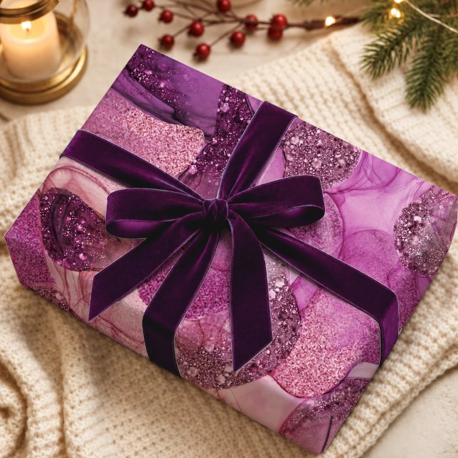 Papier Cadeau Chic Rose Violet Motif Marbre Abstrait Fluide (Créateur téléchargé)