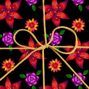 Papier Cadeau Chic Rouge et noir Tropical Exotic Floral