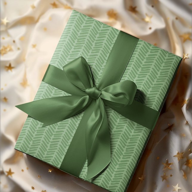 Papier Cadeau Chic Sage Lumière Forêt Vert rayé Zigzag (Créateur téléchargé)