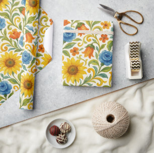 Papier Cadeau Chic Sicilien Coloré Feuille Floral Art Motif