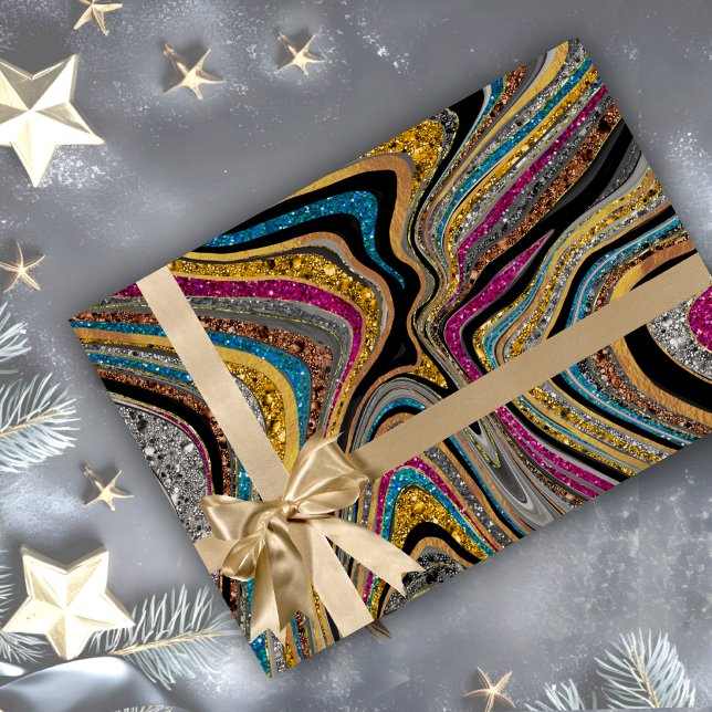 Papier Cadeau Chic Sparkle Parties scintillant marbre art bleu r (Créateur téléchargé)