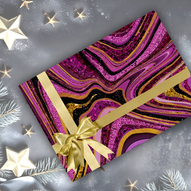 Papier Cadeau Chic Sparkle Parties scintillant marbre art or ros (Créateur téléchargé)