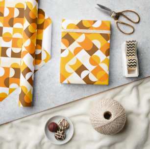 Papier Cadeau Chic Sunny Jaune Orange Brown Cercles Art Motif
