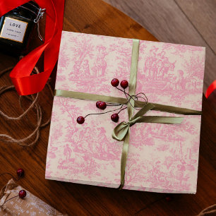 Papier Cadeau Chic Vintage Bébé Rose Toile de Jouy