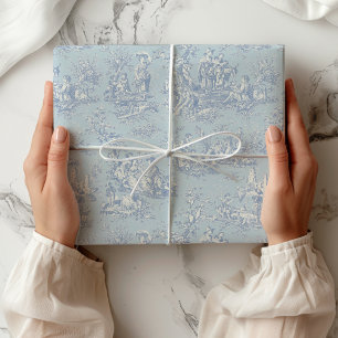 Papier Cadeau Chic vintage bleu gris Toile de Jouy Campagne