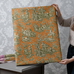 Papier Cadeau Chic Vintage Orange Gris Toile de Jouy Motif