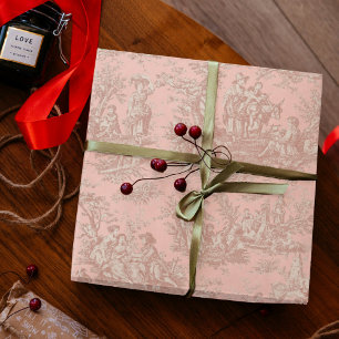 Papier Cadeau Chic Vintage Rose Gold Motif Toile de Jouy