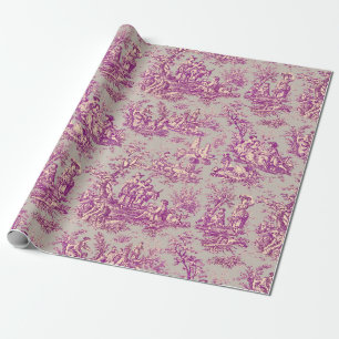 Papier Cadeau Chic vintage rose gris toile de jouy imprimé
