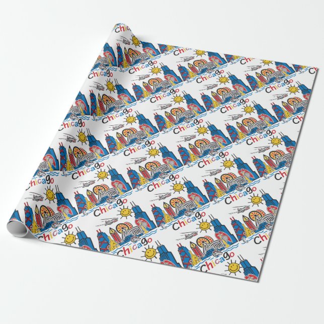 Papier Cadeau Chicago Kids Skyline (Déroulé)