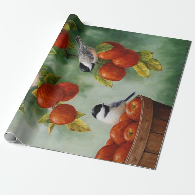 Papier Cadeau Chickadee Birds Apple Harvest (Déroulé)