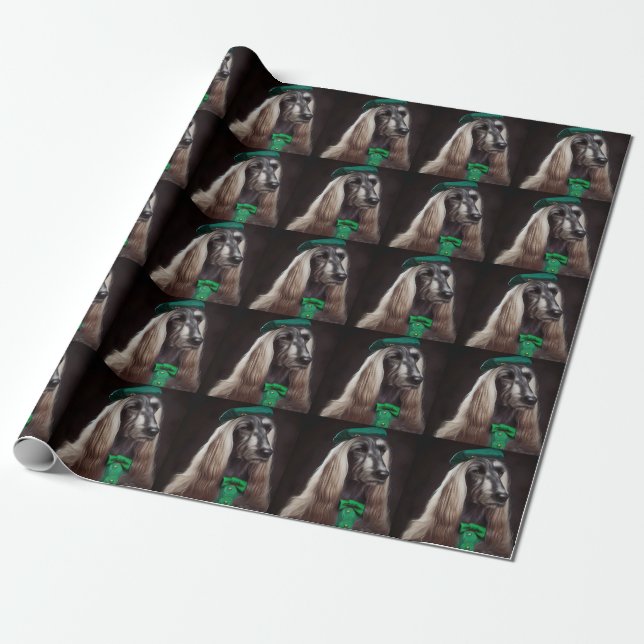 Papier Cadeau Chien Afghan en tenue de la Saint-Patrick (Déroulé)