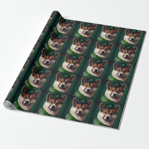 Papier Cadeau Chien akita en tenue de la Saint Patrick's Day