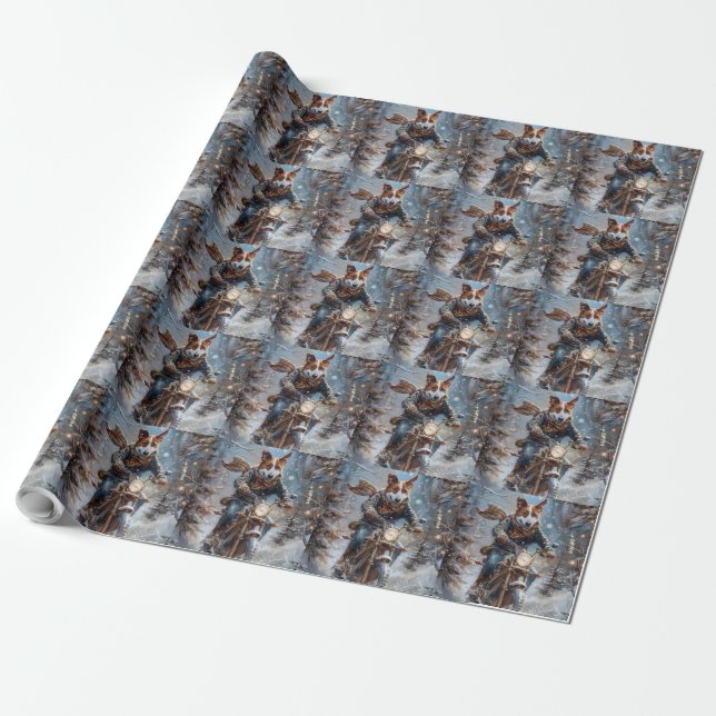 Papier Cadeau Chien Basenji à moto Noël  (Déroulé)