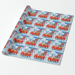 Papier Cadeau Chien Beagle dans un camion de livraison de Noël e