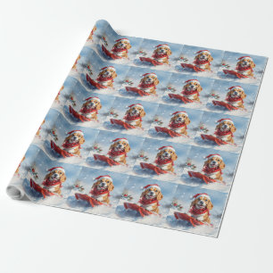 Papier Cadeau Chien Beagle dans un traîneau Laissez neige Noël