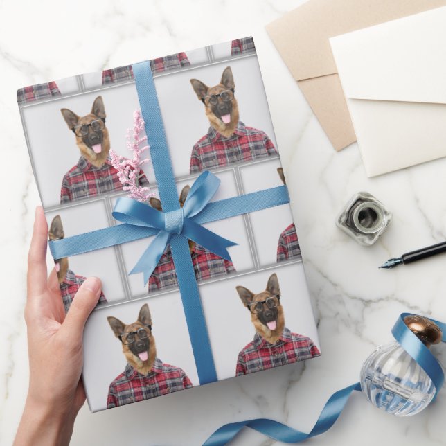 Papier Cadeau Chien berger allemand en plaid (Cadeaux)