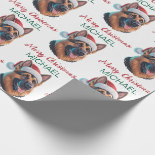 Papier Cadeau Chien berger allemand personnalisé avec un chapeau