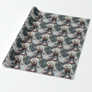 Papier Cadeau Chien Bichon Frise à moto Noël