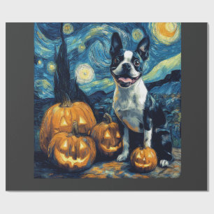 Papier Cadeau Chien Boston Terrier Mignon Halloween Jack O Lante