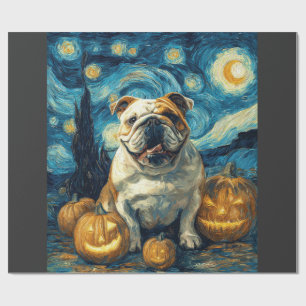Papier Cadeau Chien bouledogue anglais mignon Halloween Jack O L