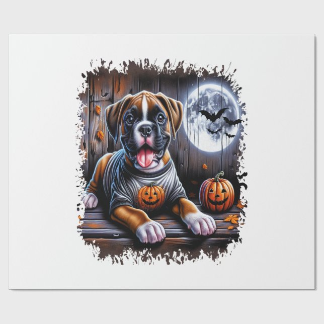 Papier Cadeau Chien Boxer Halloween (Plat)