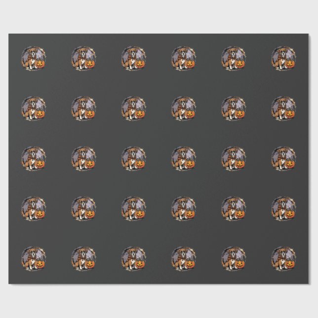 Papier Cadeau Chien Boxer Halloween Citrouille Sublimation (Plat)