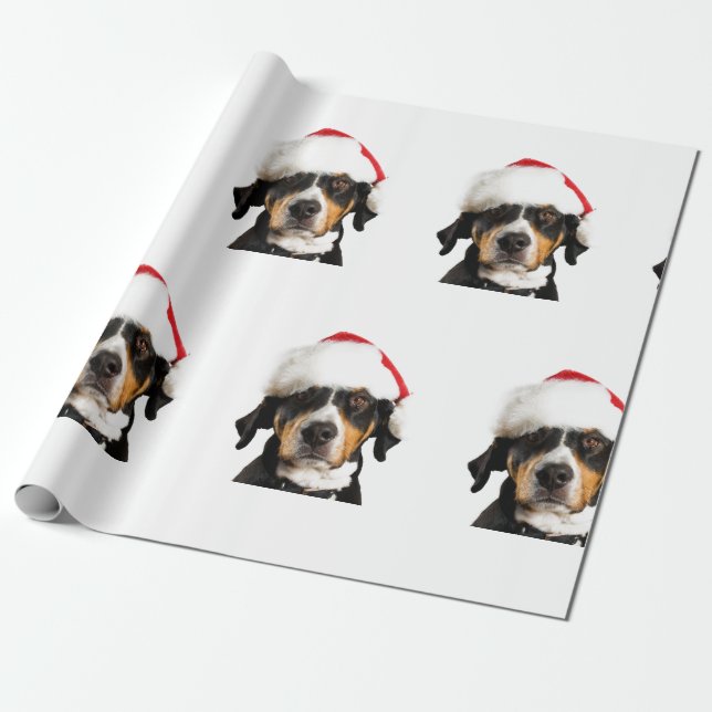 Papier Cadeau CHIEN Brown AVEC CHIEN DE NOËL CHIEN DE Santa (Déroulé)