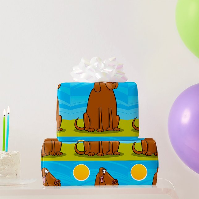 Papier Cadeau Chien Brun Géant Drôle Assis au Soleil (Créateur téléchargé)
