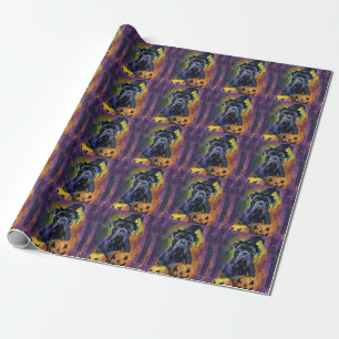 Papier Cadeau Chien Bullmastiff Effrayant Halloween Sorcière et