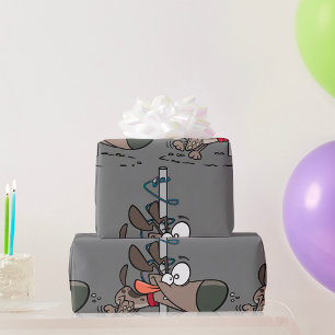 Papier Cadeau Chien caricaturé serré autour d'un pôle avec des f