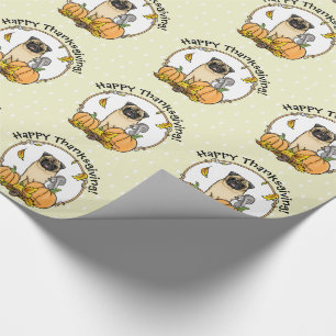 Papier Cadeau Chien Carlin d'automne (fawn) Citrouille mignon Fe