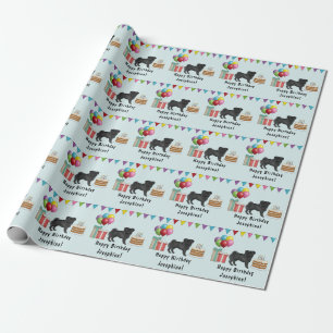 Papier Cadeau Chien Carlin Noir Dessin Animé Nettoie Anniversair