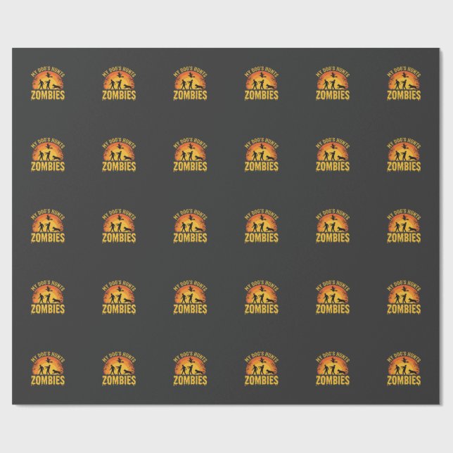 Papier Cadeau Chien Chasse Les Zombies Design Halloween (Plat)