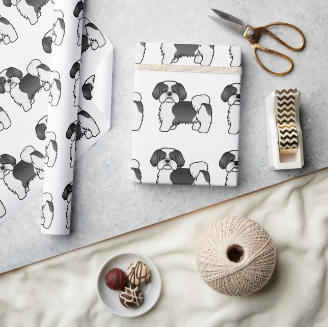 Papier Cadeau Chien Chien Chiite Noir Et Blanc Tzu Cute Motif De (Artisanat)
