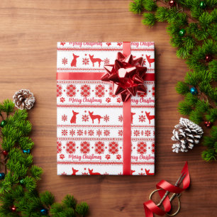 Papier Cadeau Chien Chihuahua Nordique Rouge Noël