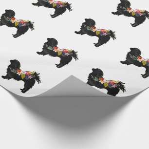 Papier Cadeau Chien Chin Japonais race Bohème Floral Silhouette