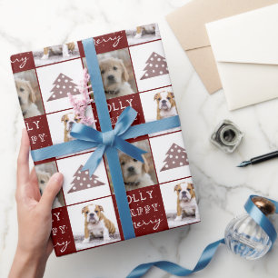 Papier Cadeau Chien Chiot Animal 2 Photos Joyeux Joliment Noël A