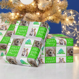 Papier Cadeau Chien Chiot Animal 2 Photos Joyeux Noël Arbre de N