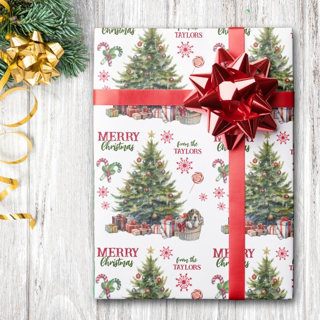 Papier Cadeau Chien chiot beagle sous l'arbre de Noël (Créateur téléchargé)