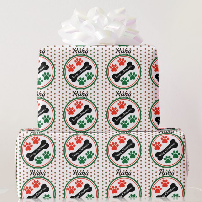 Papier Cadeau Chien Christmas Paws Ajouter un nom Cadeau (Créateur téléchargé)