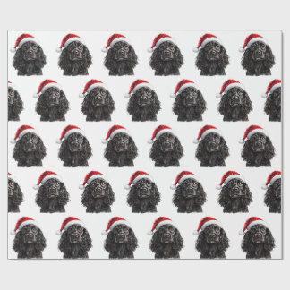 Papier Cadeau Chien Cocker Spaniel Anglais Noir avec Chapeau de