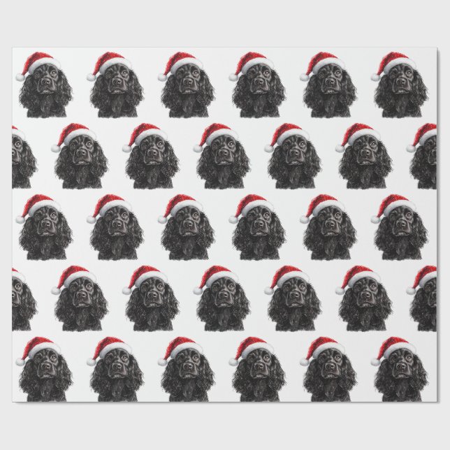 Papier Cadeau Chien Cocker Spaniel Anglais Noir avec Chapeau de  (Plat)