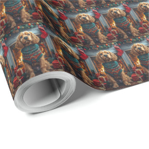 Papier Cadeau Chien Cocker Spaniel avec des cadeaux de Noël Chem