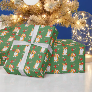 Papier Cadeau Chien Corgi de Noël Canne à Sucre de Fête Xmas