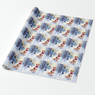 Papier Cadeau Chien courant américain aquarelle Lampe enneigée