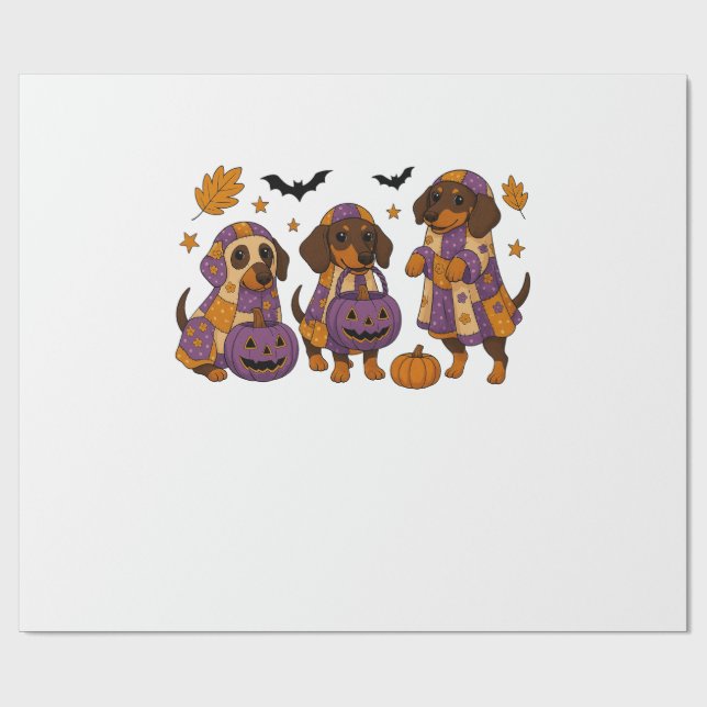 Papier Cadeau Chien Dachshund Fantôme Halloween (Plat)