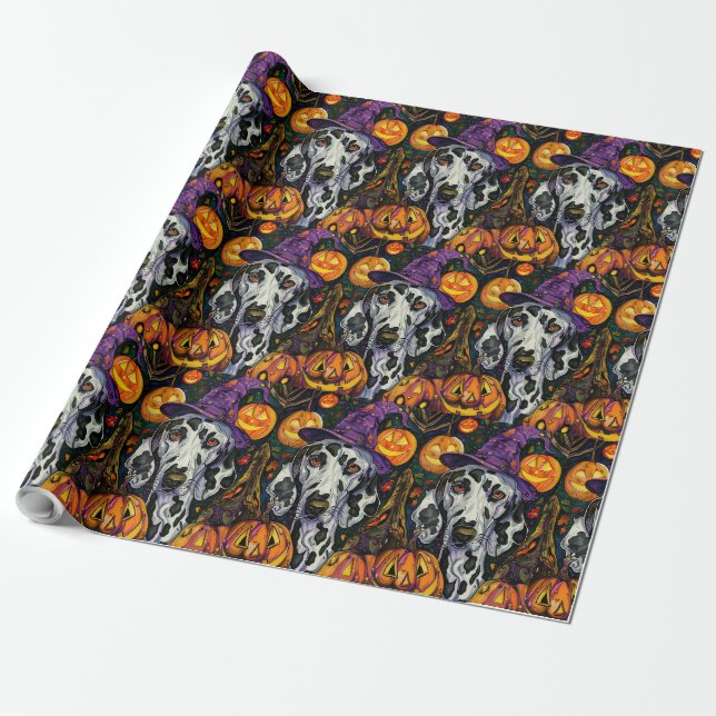 Papier Cadeau Chien Dalmatien Effrayant Sorcière d'Halloween et  (Déroulé)